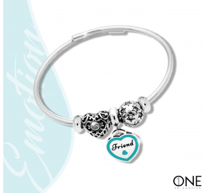 Bransoletka SREBRNA z zawieszkami SERCE STAL 316L  typu Bangle - ' Friend ' / NOWOŚĆ