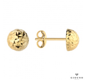 Kolczyki złote 585 pół kulki śr. 6 mm diamentowane-sztyft