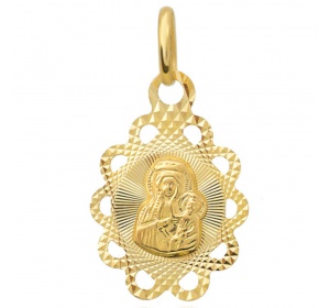 Medalik złoty 585 Matka Boska Częstochowska owal