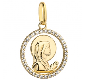 Medalik złoty 585 Matka Boska modląca-kółko-cyrkonie