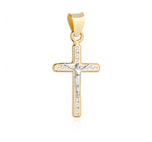 Krzyżyk złoty wysadzany cyrkoniami z Jezusem