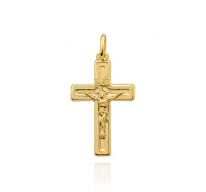 Krzyżyk złoty błyszczący z ukrzyżowanym Jezusem