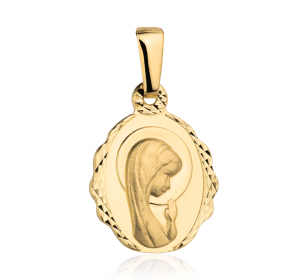 Medalik złoty Matka Boska modląca się z delikatnym diamentowaniem