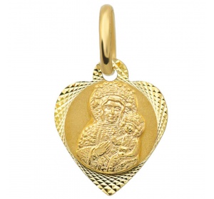 Medalik złoty 585 Matka Boska Częstochowska w sercu 