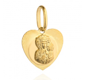 Medalik złoty 585 Matka Boska Częstochowska serce 