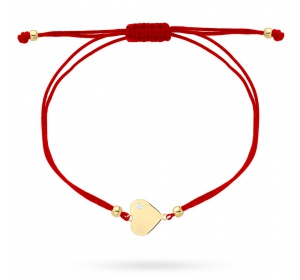 Bransoletka złota 585 serce na czerwonym sznurku-cyrkonia