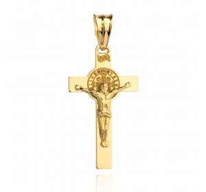 Krzyżyk złoty 585 z Jezusem benedyktyński