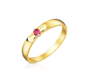 Pierścionek złoty klasyczny z kamieniem w kolorze rubinowym