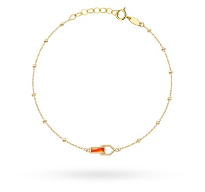 Bransoletka złota 585 z kulki,kamień cornelian 17+2cm