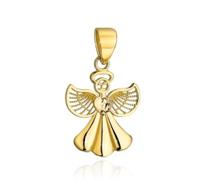 Zawieszka złota aniołek z centralnym diamentowanym serduszkiem