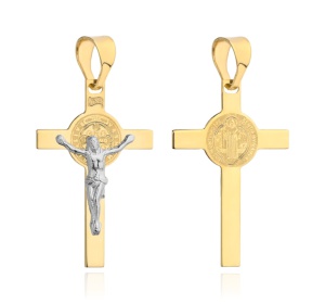 Krzyżyk złoty benedyktyński w dwóch kolorach złota
