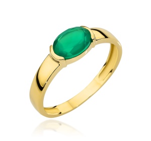 Pierścionek złoty z kamieniem - zielony agat