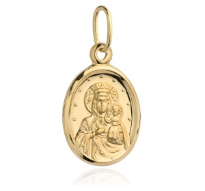 Medalik złoty 585 Matka Boska Częstochowska owal