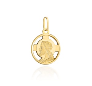 Medalik złoty okrągły wizerunek Jezusa mały