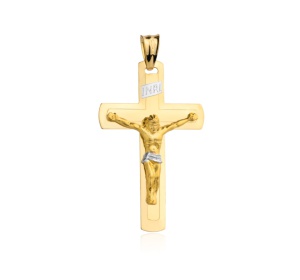 Krzyżyk złoty 585 Jezus dwa kolory złota  