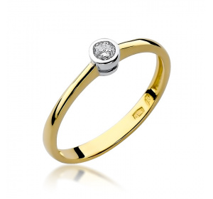 Złoty pierścionek z brylantem 0,08ct pr 585